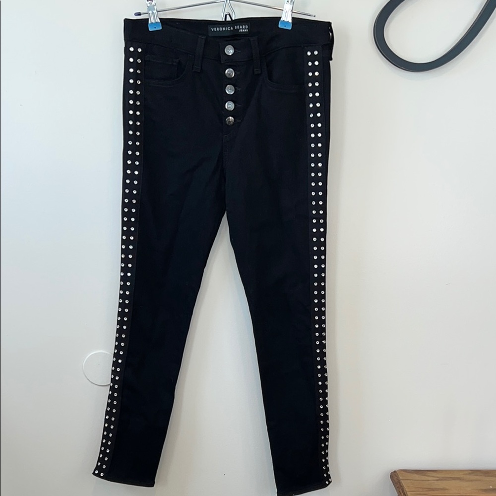 Black Studded Veronica Beard Jeans Debbie 10” Skinny